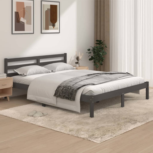 Bedframe Massief Grenenhout Grijs 150X200 Cm 5Ft King Size