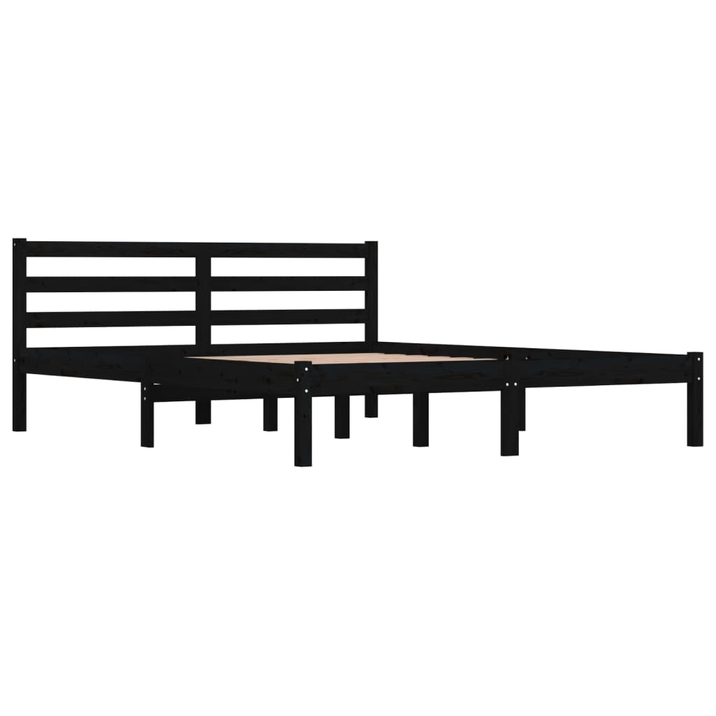 Bedframe Massief Grenenhout Zwart 150X200 Cm 5Ft King Size