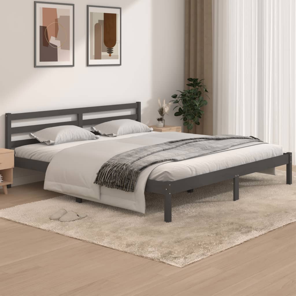 Bedframe Massief Grenenhout Grijs 180X200 Cm 6Ft Super King