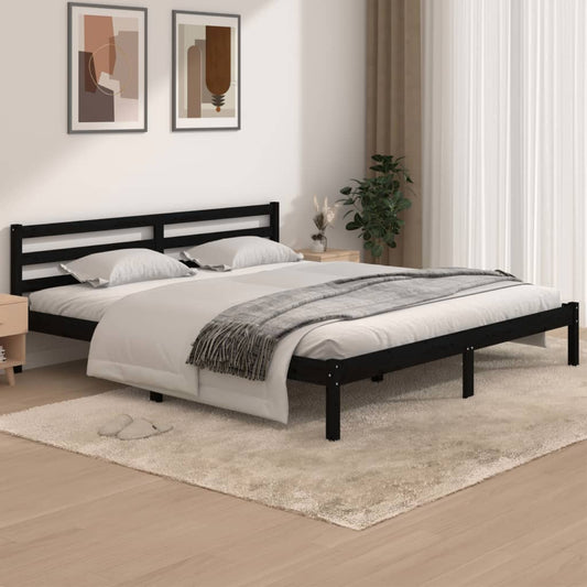 Bedframe Massief Grenenhout Zwart 180X200 Cm Super King