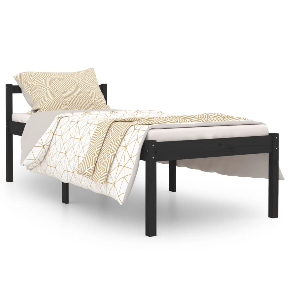 Bedframe Massief Grenenhout Zwart 90X200 Cm