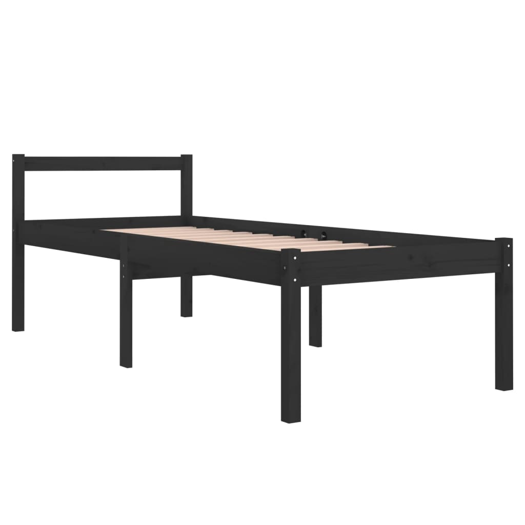 Bedframe Massief Grenenhout Zwart 90X200 Cm