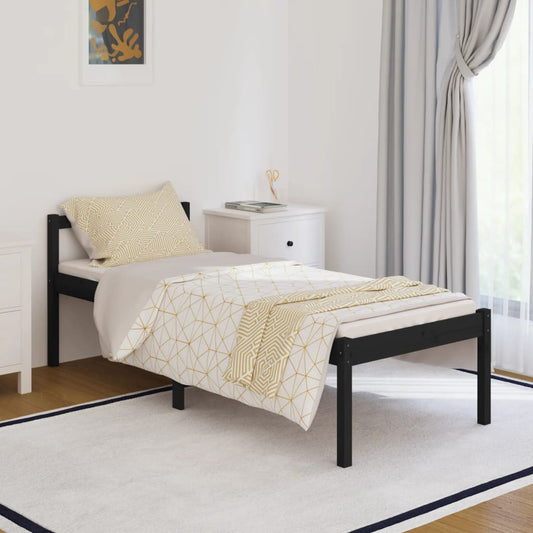 Bedframe Massief Grenenhout Zwart 90X200 Cm