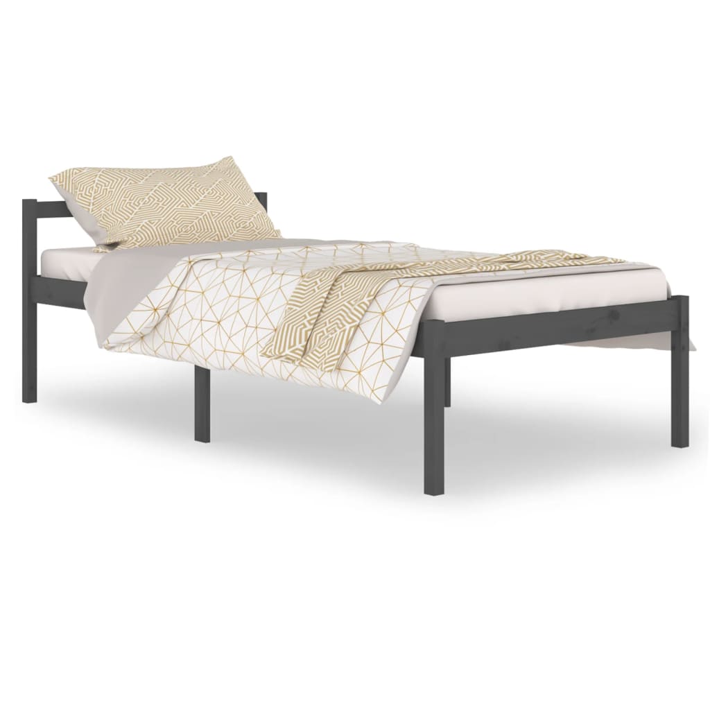 Bedframe Massief Grenenhout Grijs 100X200 Cm