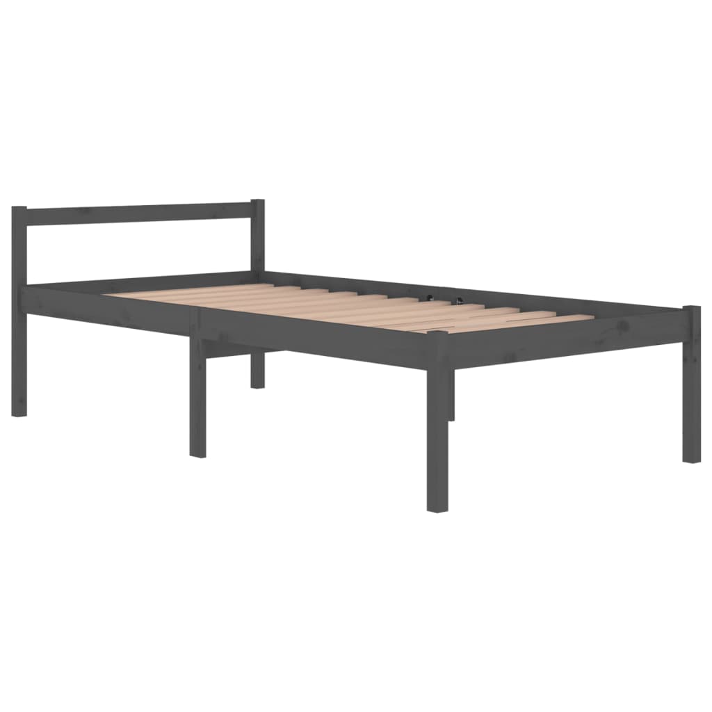 Bedframe Massief Grenenhout Grijs 100X200 Cm