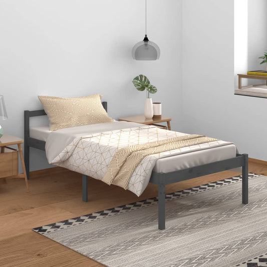 Bedframe Massief Grenenhout Grijs 100X200 Cm