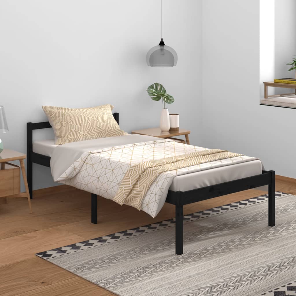 Bedframe Massief Grenenhout Zwart 100X200 Cm