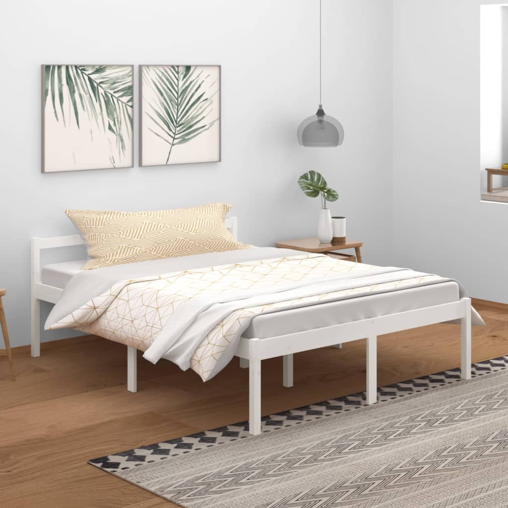 Bedframe Massief Grenenhout Wit 150X200 Cm 5Ft King