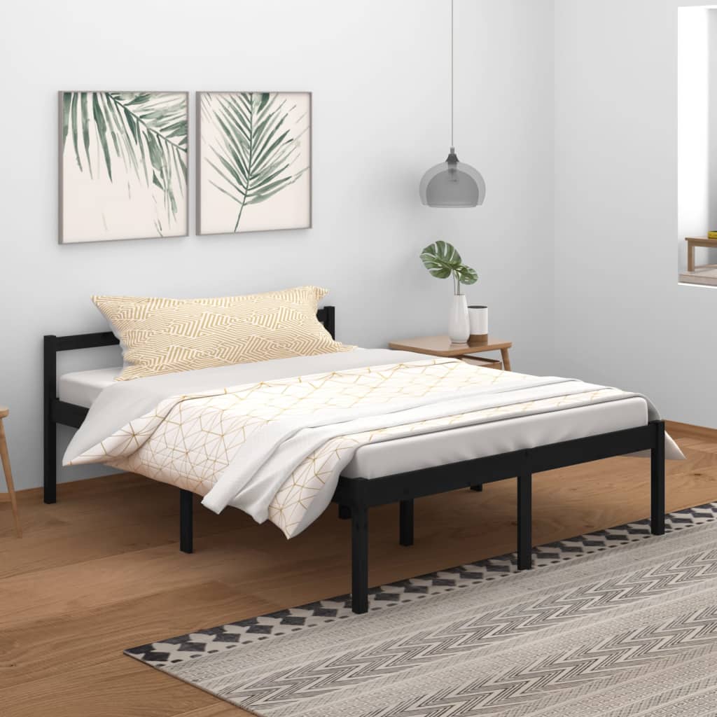 Bedframe Massief Grenenhout Zwart 150X200 Cm 5Ft King