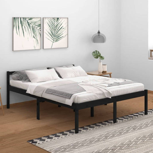 Bedframe Massief Grenenhout Zwart 160X200 Cm