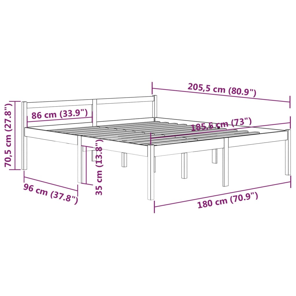 Bedframe Massief Grenenhout 180X200 Cm 6Ft Super King