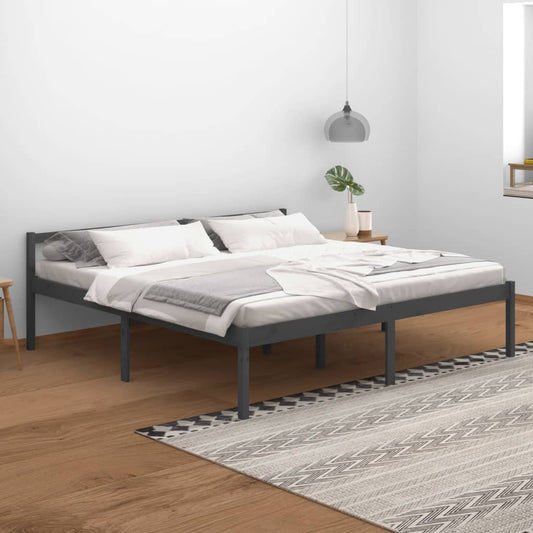 Bedframe Massief Grenenhout Grijs 200X200 Cm