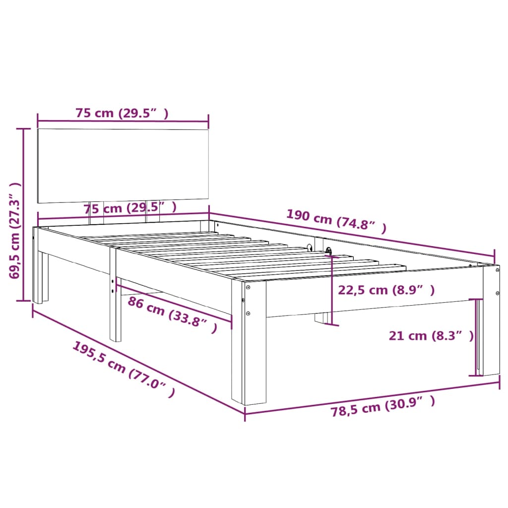 Bedframe Massief Hout Wit 75X190 Cm 2Ft6 Small Single