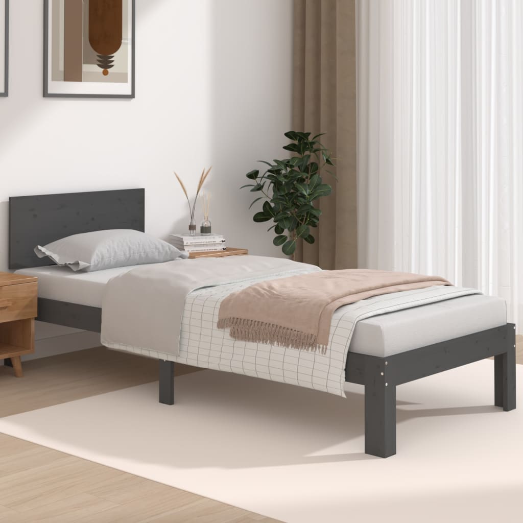 Bedframe Massief Hout Grijs 75X190 Cm 2Ft6 Small Single