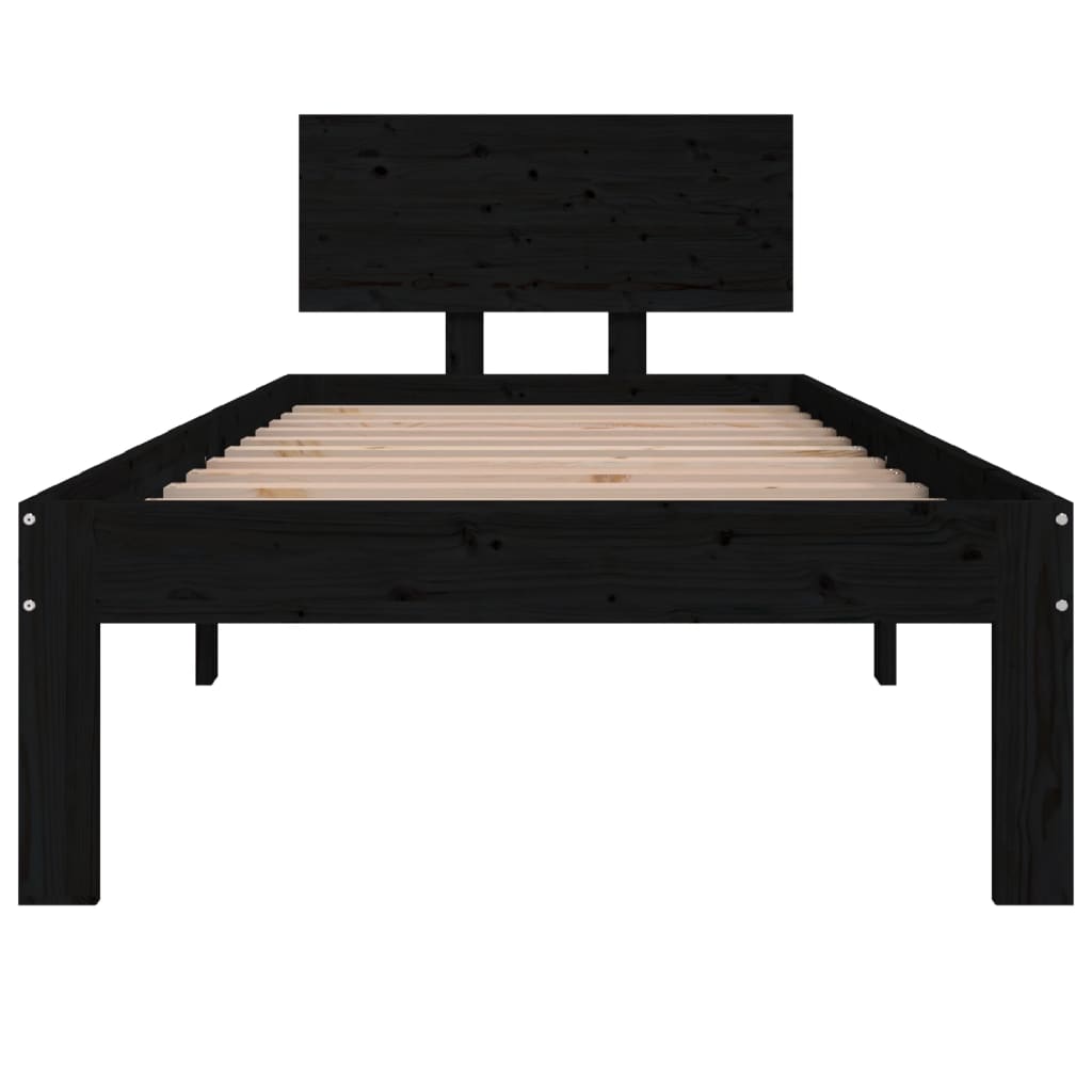 Bedframe Massief Hout Zwart 75X190 Cm 2Ft6 Small Single