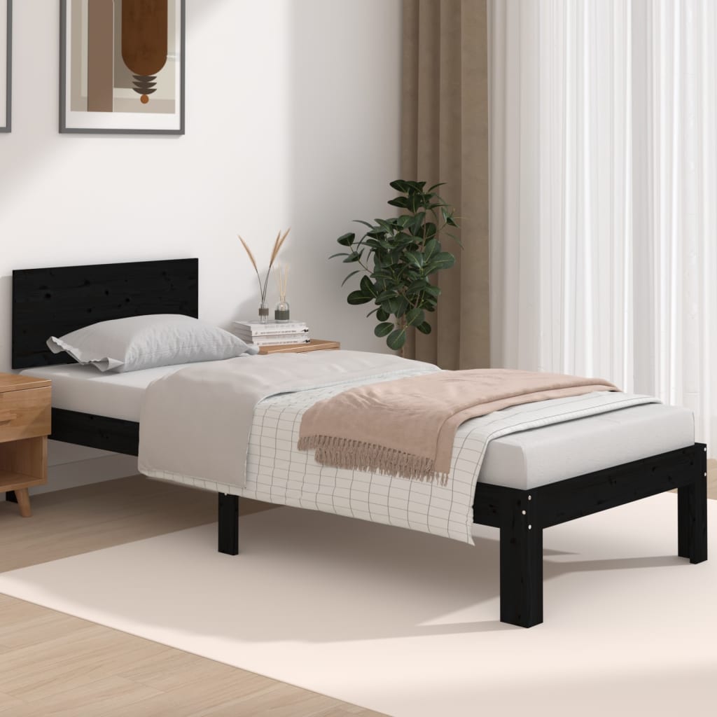 Bedframe Massief Hout Zwart 75X190 Cm 2Ft6 Small Single