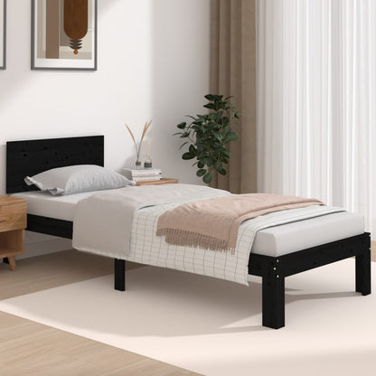 Bedframe Massief Hout Zwart 75X190 Cm 2Ft6 Small Single