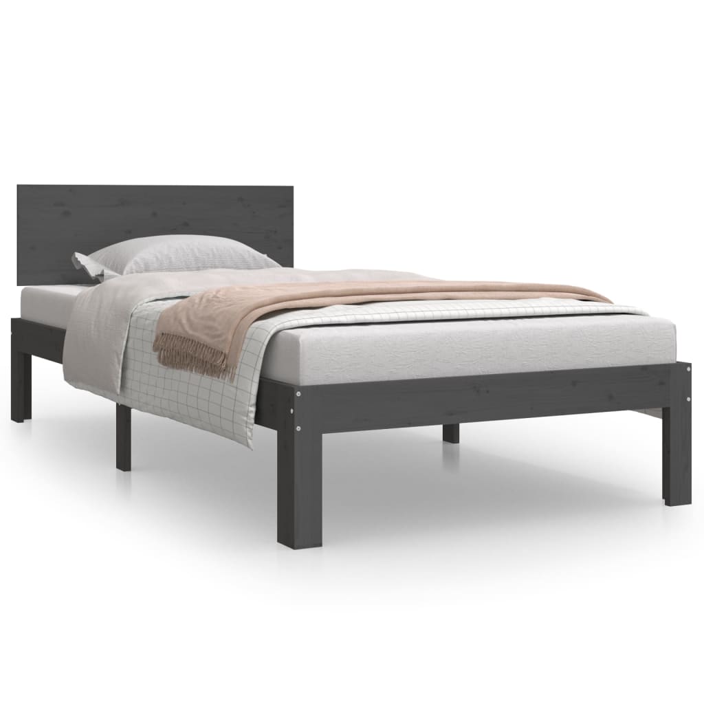 Bedframe Massief Hout Grijs 90X190 Cm 3Ft Single