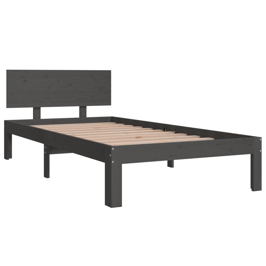 Bedframe Massief Hout Grijs 90X190 Cm 3Ft Single