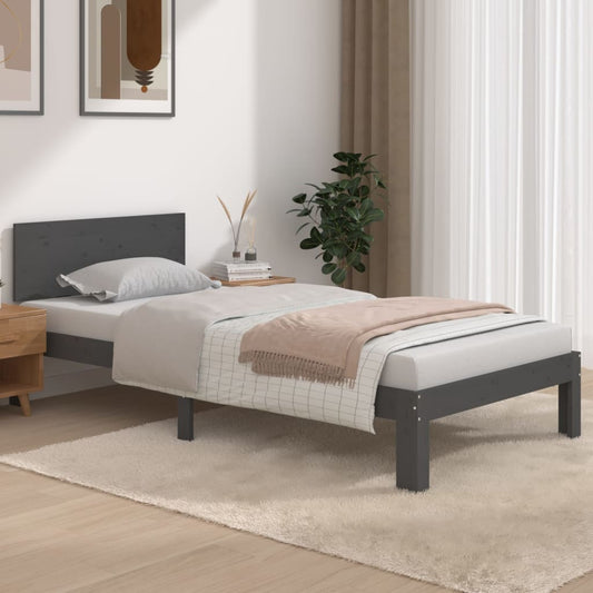 Bedframe Massief Hout Grijs 90X190 Cm 3Ft Single