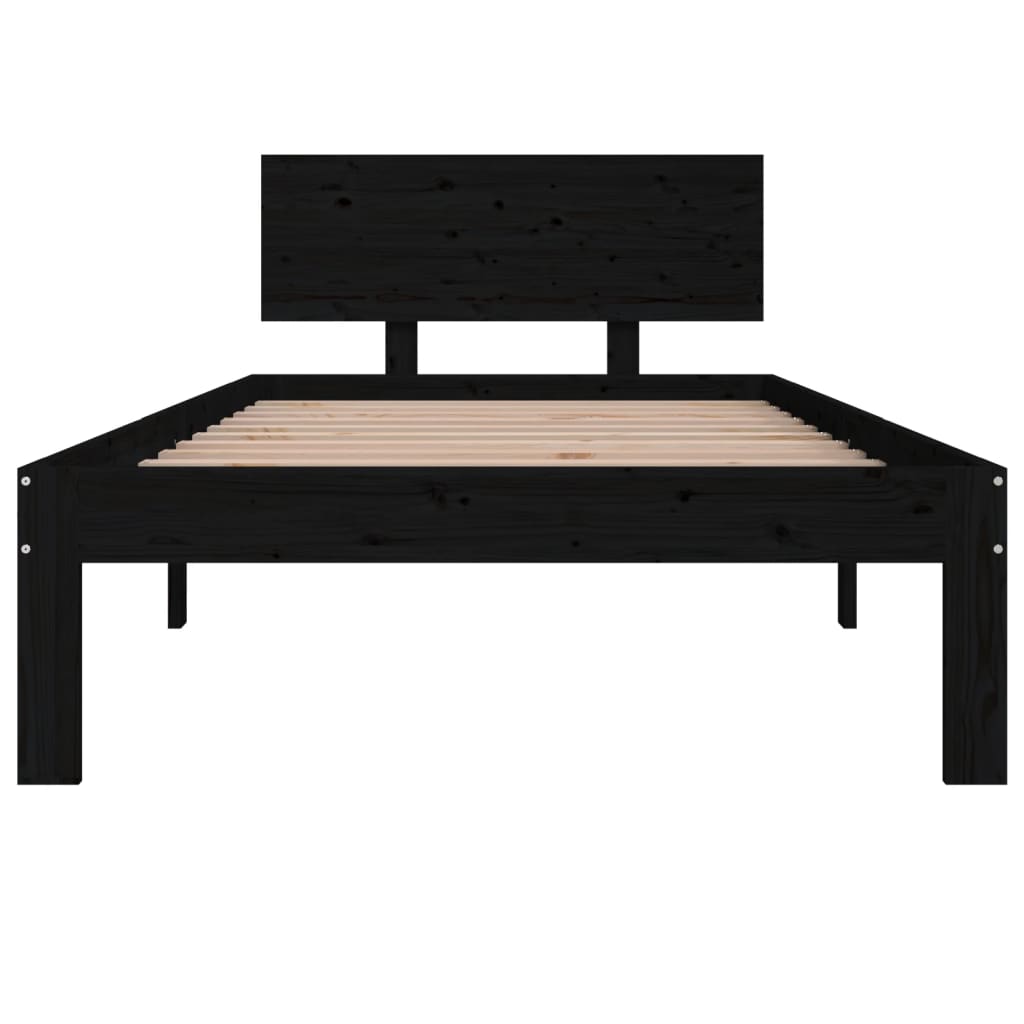 Bedframe Massief Hout Zwart 90X190 Cm 3Ft Single