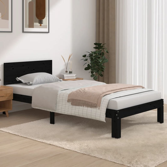 Bedframe Massief Hout Zwart 90X190 Cm 3Ft Single