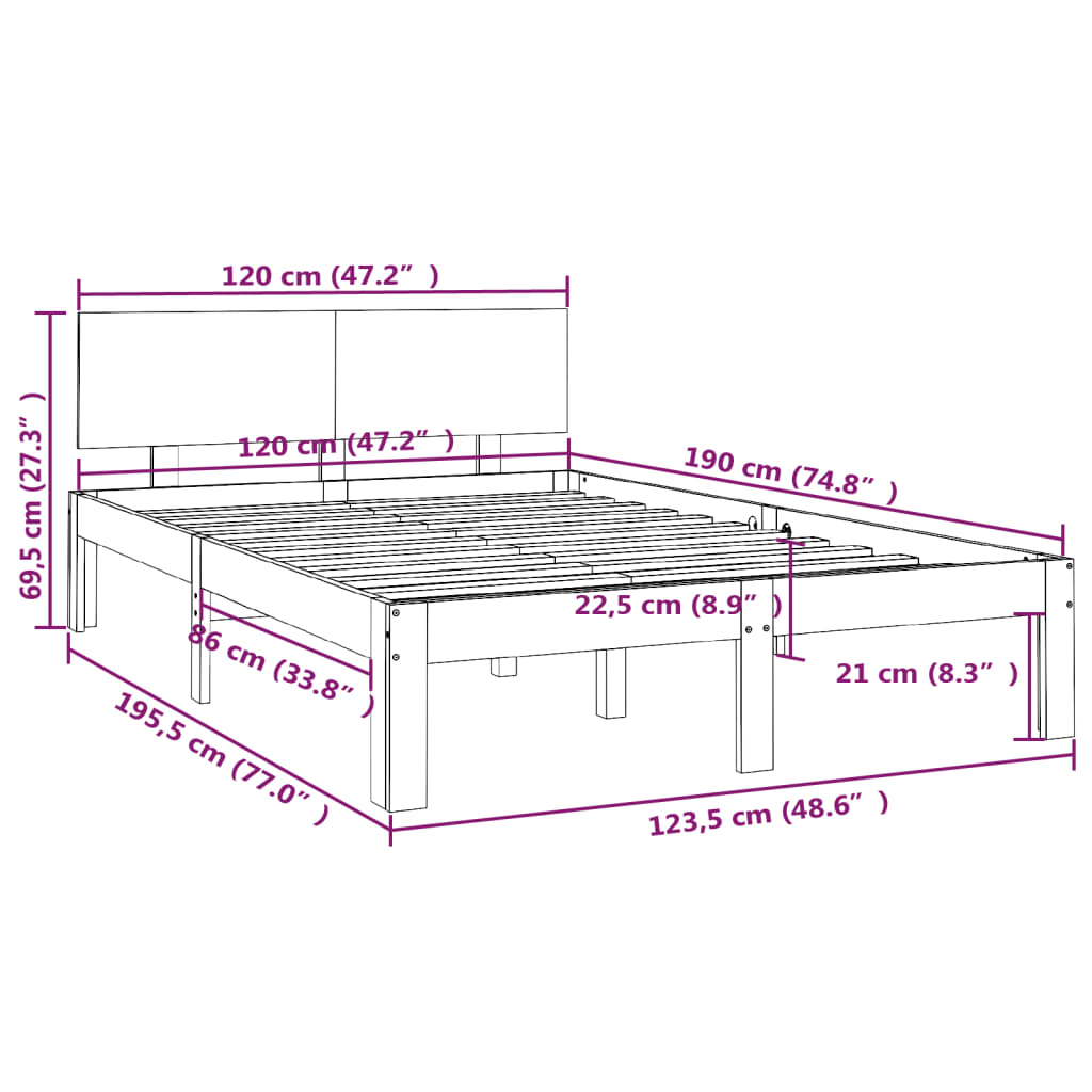 Bedframe Massief Hout 120X190 Cm 4Ft Small Double