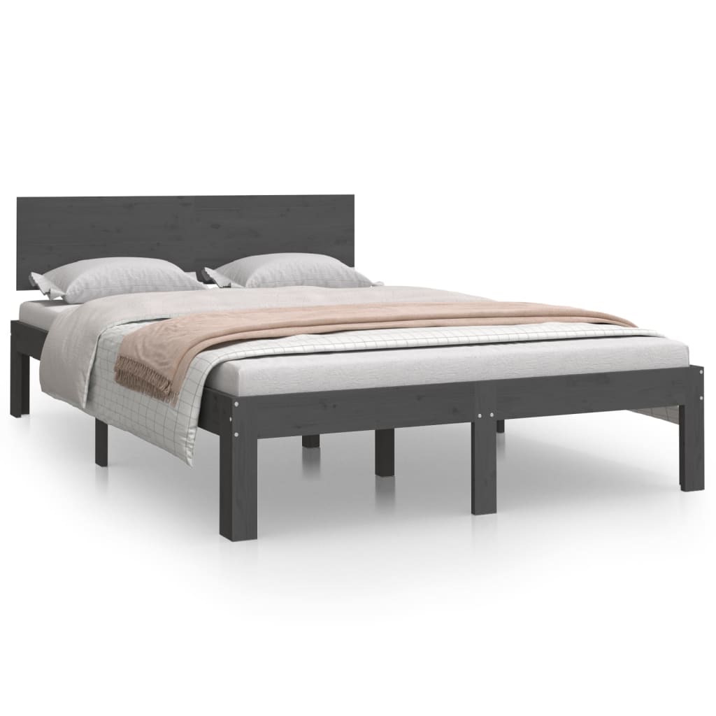 Bedframe Massief Hout Grijs 120X190 Cm 4Ft Small Double