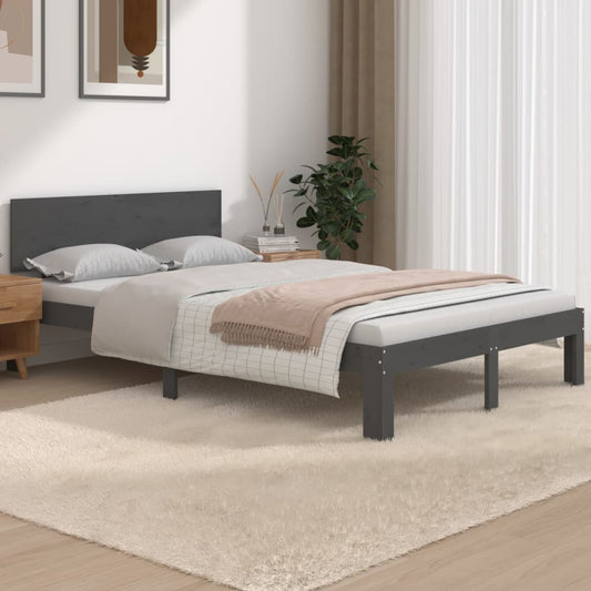 Bedframe Massief Hout Grijs 120X190 Cm 4Ft Small Double