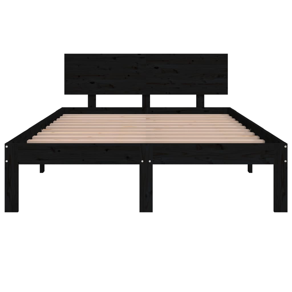 Bedframe Massief Hout Zwart 120X190 Cm 4Ft Small Double