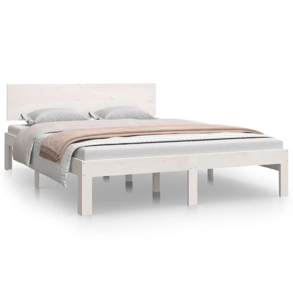 Bedframe Massief Hout Wit 135X190 Cm 4Ft6 Double