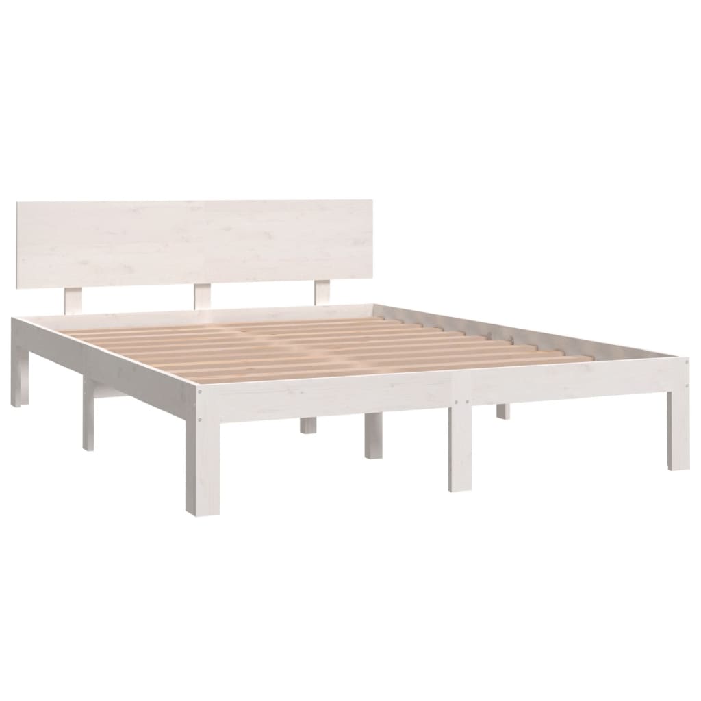 Bedframe Massief Hout Wit 135X190 Cm 4Ft6 Double