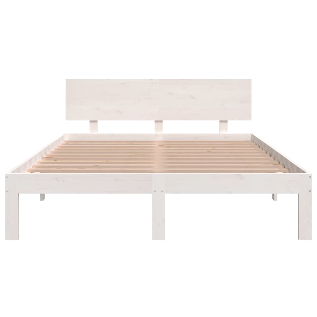 Bedframe Massief Hout Wit 135X190 Cm 4Ft6 Double