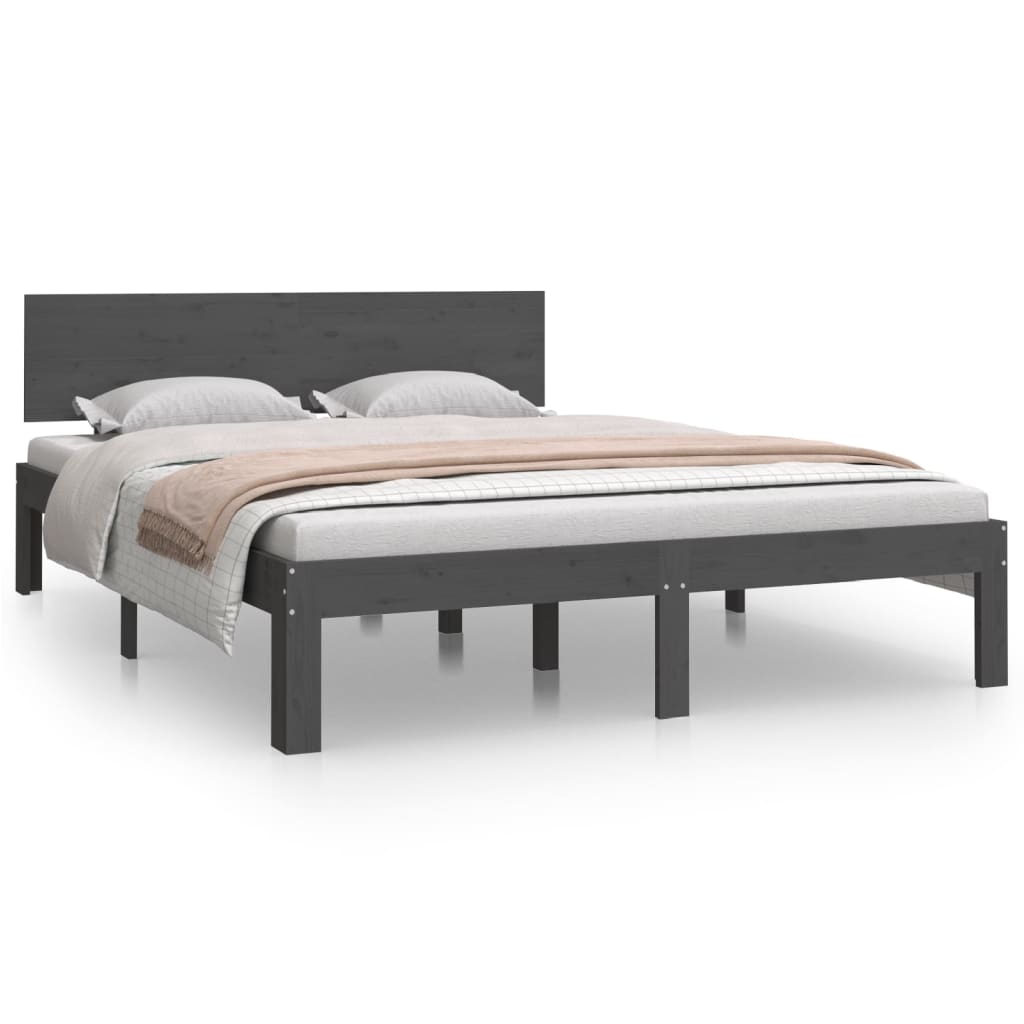 Bedframe Massief Hout Grijs 135X190 Cm 4Ft6 Double