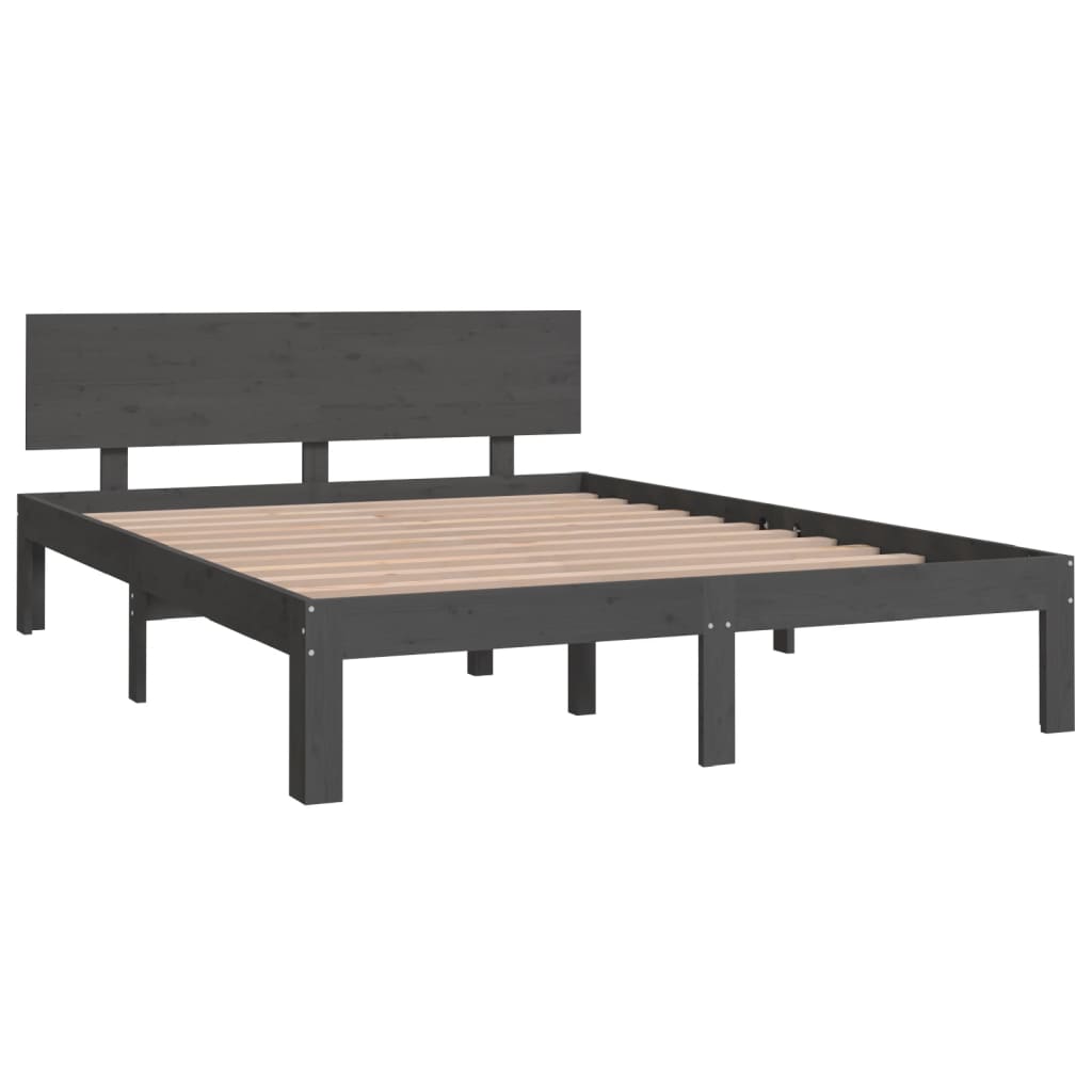 Bedframe Massief Hout Grijs 135X190 Cm 4Ft6 Double