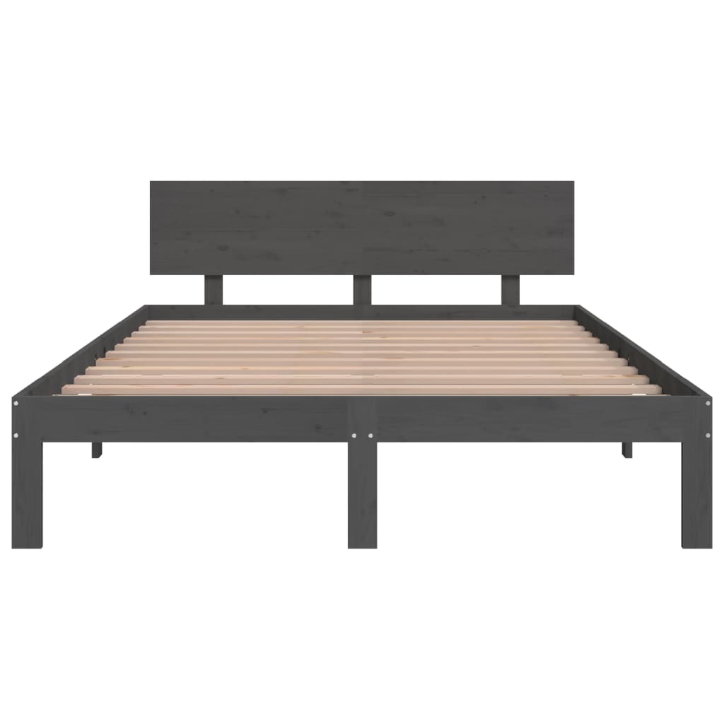 Bedframe Massief Hout Grijs 135X190 Cm 4Ft6 Double