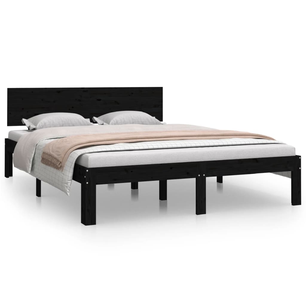 Bedframe Massief Hout Zwart 135X190 Cm 4Ft6 Double
