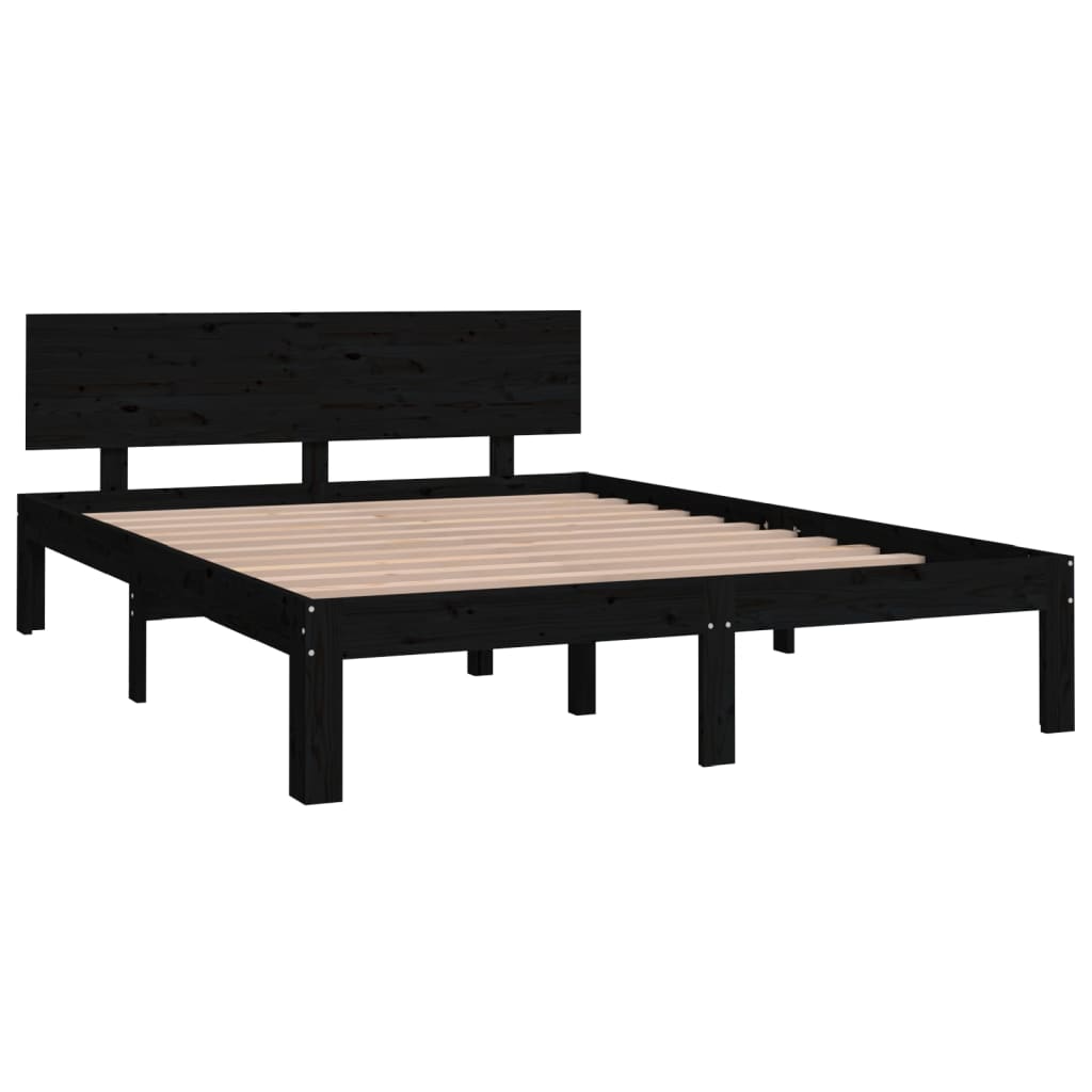 Bedframe Massief Hout Zwart 135X190 Cm 4Ft6 Double