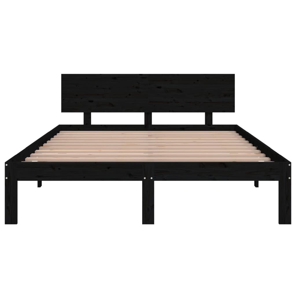 Bedframe Massief Hout Zwart 135X190 Cm 4Ft6 Double