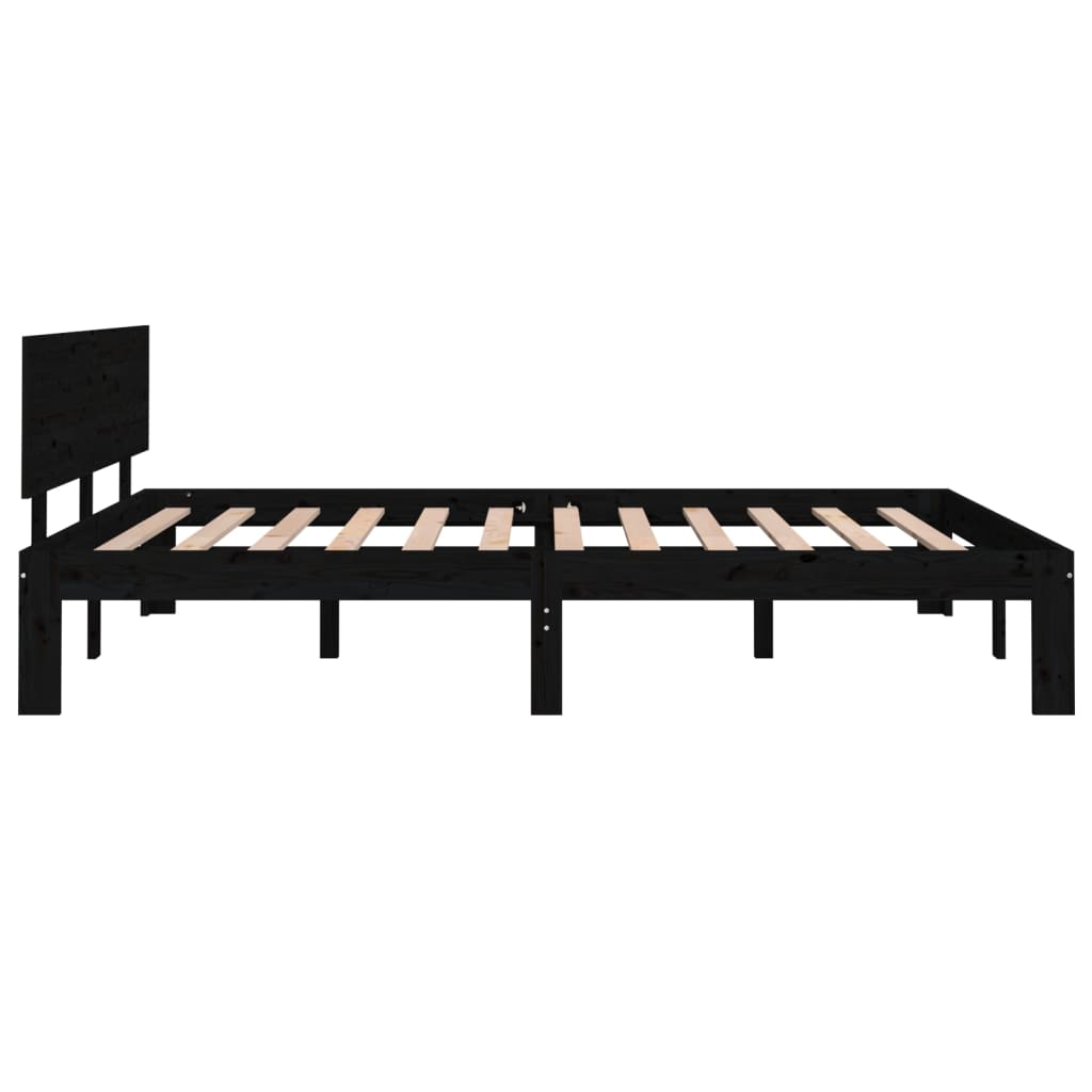 Bedframe Massief Hout Zwart 135X190 Cm 4Ft6 Double