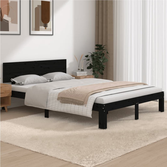 Bedframe Massief Hout Zwart 135X190 Cm 4Ft6 Double