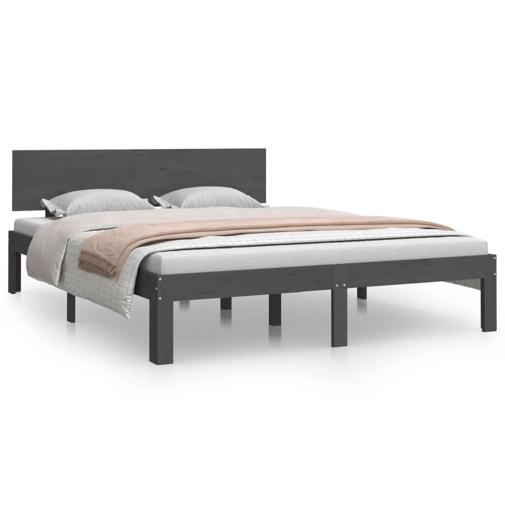 Bedframe Massief Grenenhout Grijs 140X190 Cm