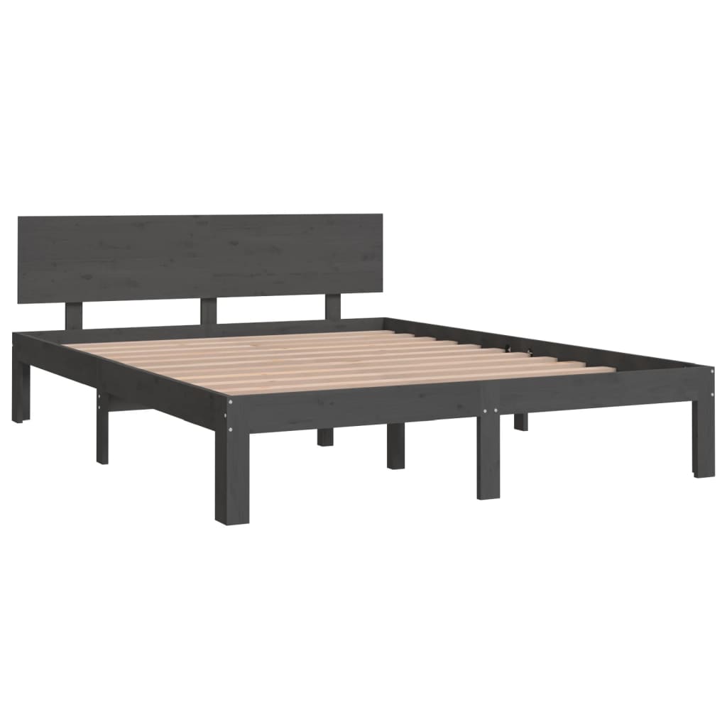 Bedframe Massief Grenenhout Grijs 140X190 Cm