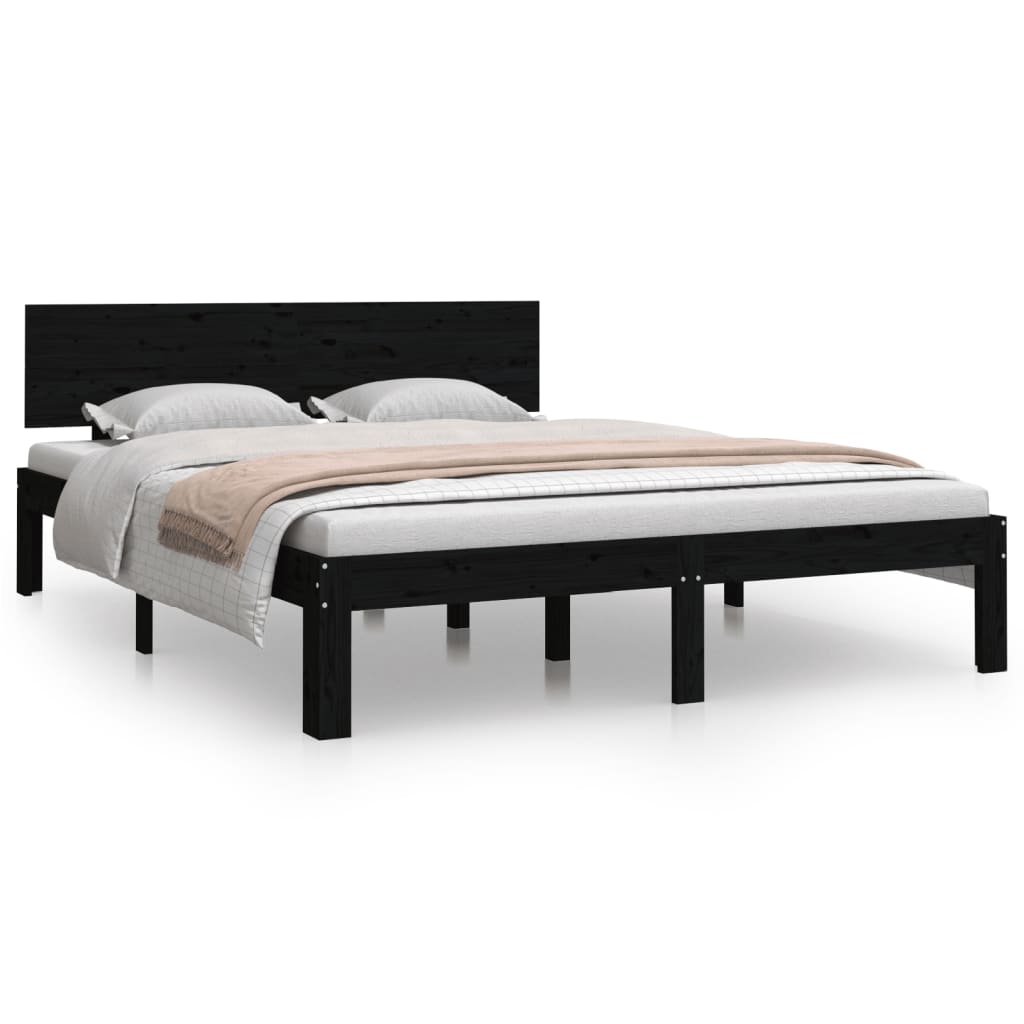 Bedframe Massief Grenenhout Zwart 140X190 Cm