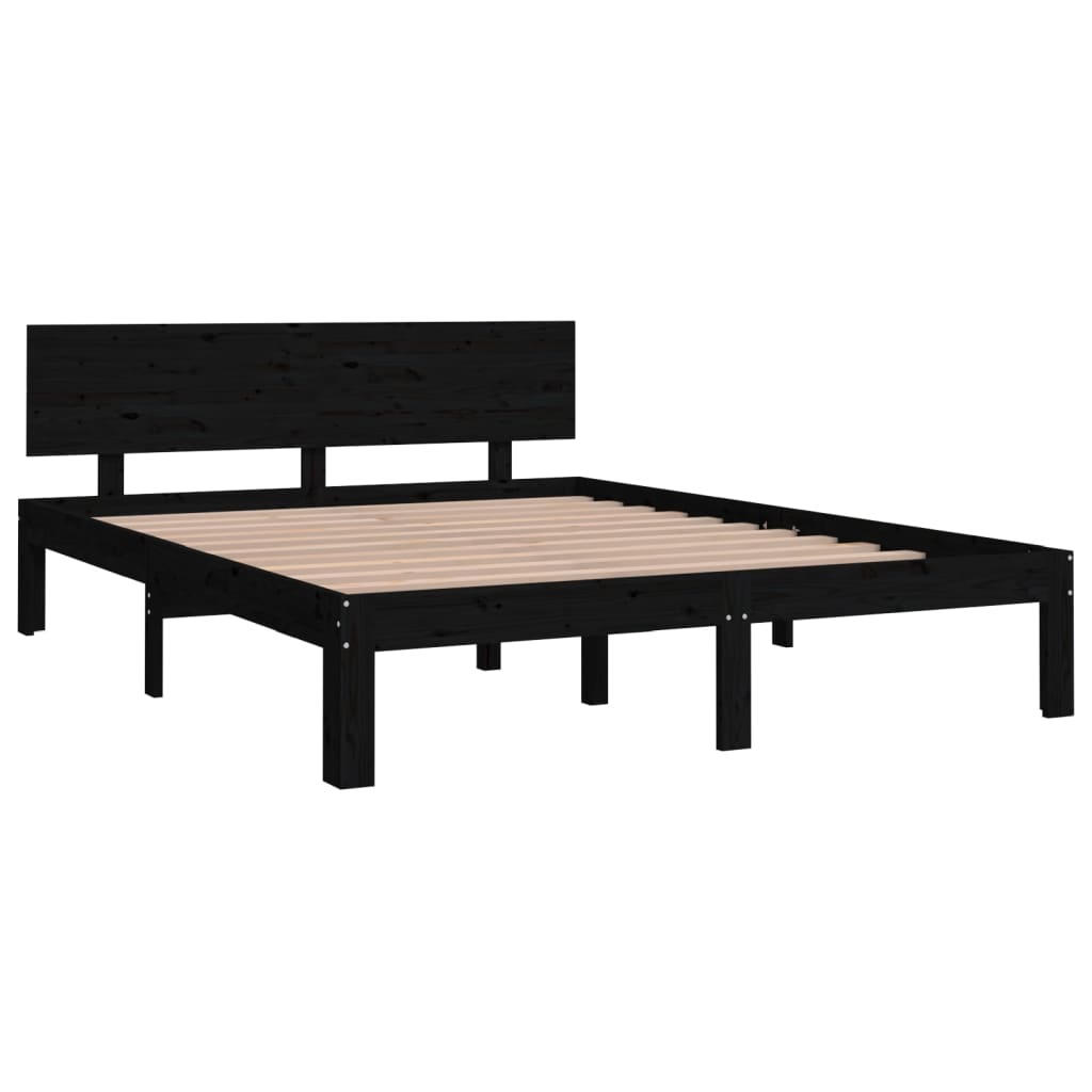 Bedframe Massief Grenenhout Zwart 140X190 Cm