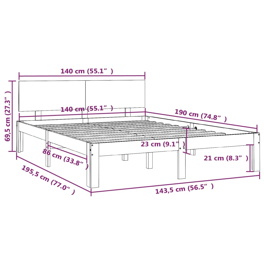 Bedframe Massief Grenenhout Zwart 140X190 Cm