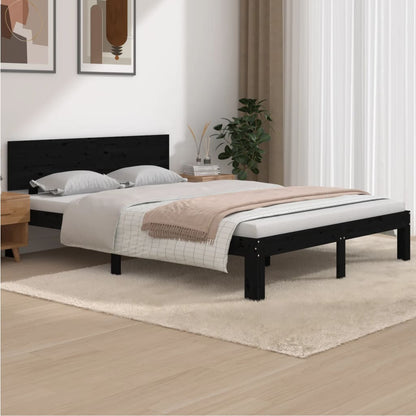 Bedframe Massief Grenenhout Zwart 140X190 Cm