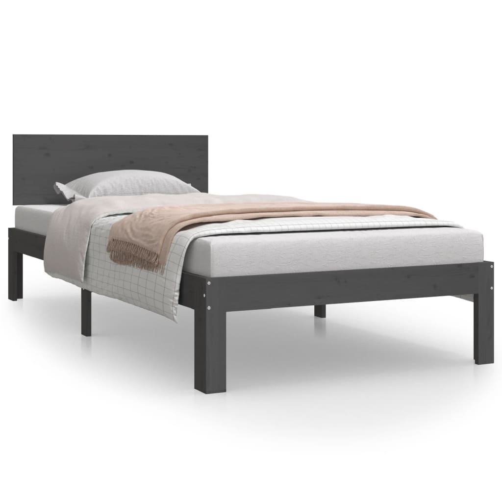 Bedframe Massief Grenenhout Grijs 90X200 Cm