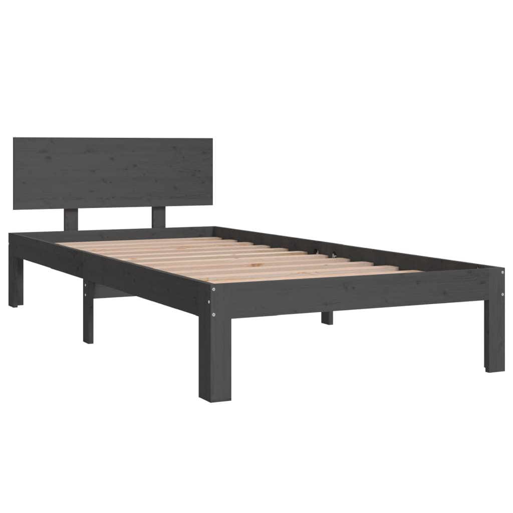 Bedframe Massief Grenenhout Grijs 90X200 Cm