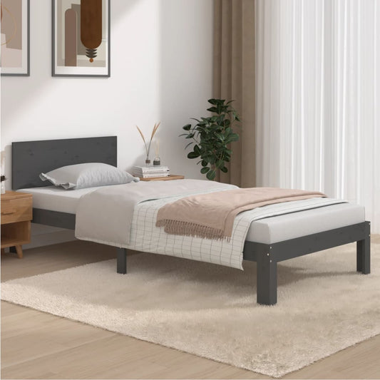 Bedframe Massief Grenenhout Grijs 90X200 Cm